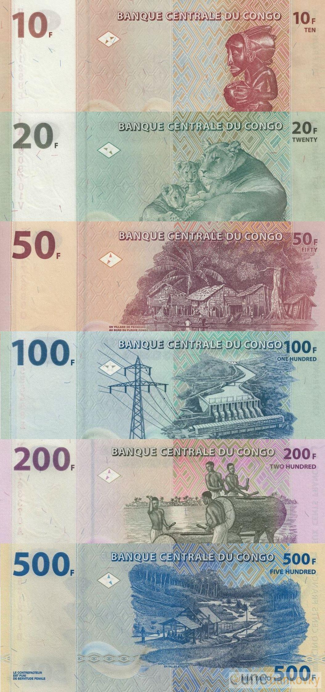 Kongo sada 10-20-50-100-200-500 Francs UNC